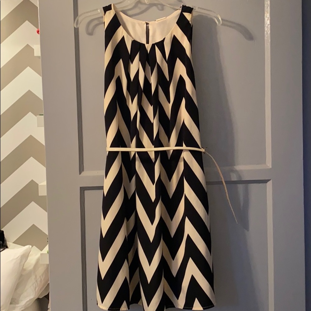 Chevron swing dress with belt